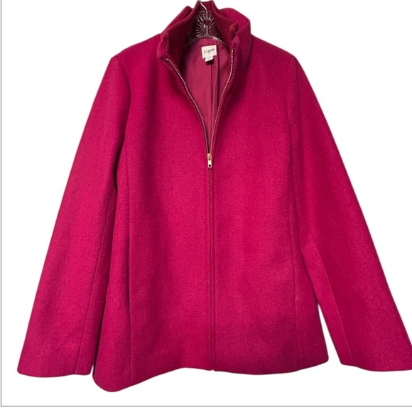 NWOT J. Crew wool blend pea coat in neon plum - Picture 4 of 9